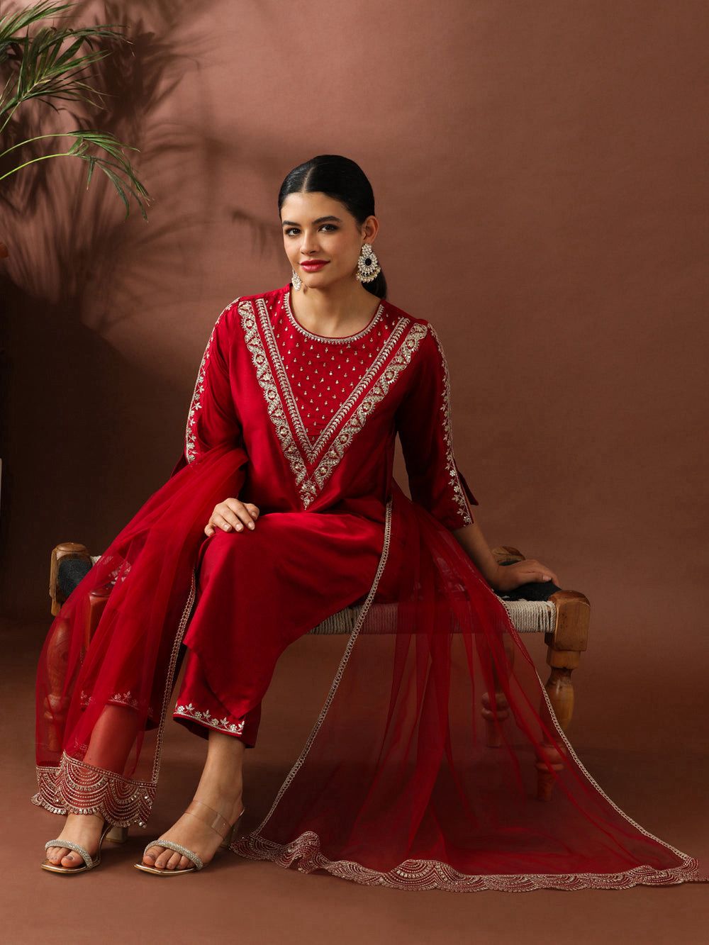 Roman Fabric Suit Set Deep Red